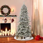 7.5ft Puleo Pre-Lit Flocked Slim Royal Majestic Spruce Artificial Christmas Tree with Clear Lights, Hinged Flame-Retardant Indoor Holiday Décor 2– UPC 804606827562