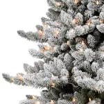 7.5ft Puleo Pre-Lit Flocked Slim Royal Majestic Spruce Artificial Christmas Tree with Clear Lights, Hinged Flame-Retardant Indoor Holiday Décor 1– UPC 804606827562